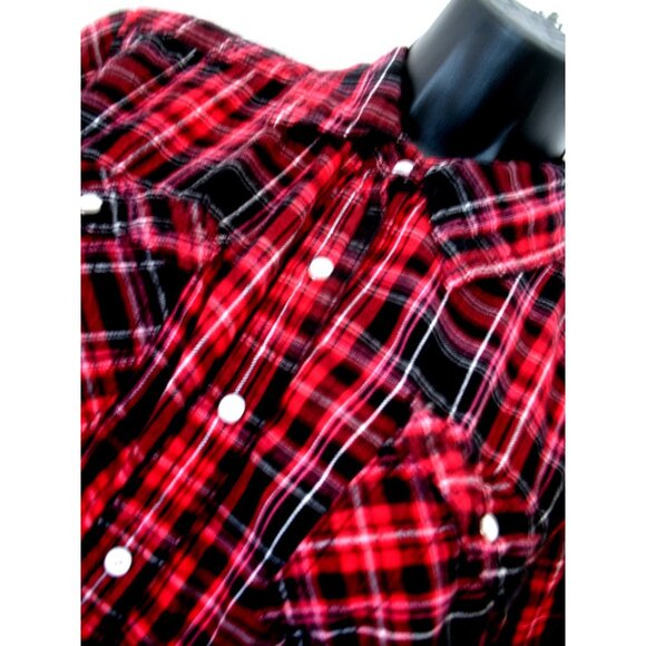 Maurice's Red & Black Plaid Western, Snaps, L/S Shirt Size XL - Picture 10 of 16